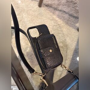 Bandolier Vanity Black Gold Leather Crossbody iPhone 13 Case Wallet Snakeskin